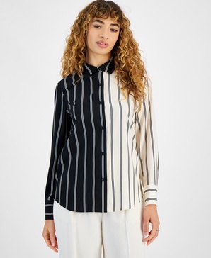 Women's Striped Button-Front Blouse, Created for Macy's