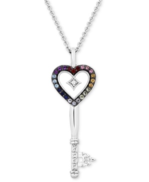 Multi-Gemstone (1/4 ct. t.w.) & Diamond (1/10 ct. t.w.) Princess Key Pendant Necklace in Sterling Silver, 16" + 2" extender