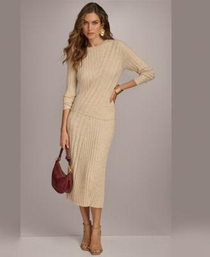 Women's Rib Knit Merino Wool Sweater & Midi Skirt