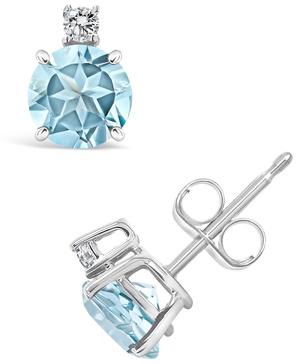 Aquamarine (7/8 ct. t.w.) and Diamond Accent Stud Earrings in 14K Yellow Gold