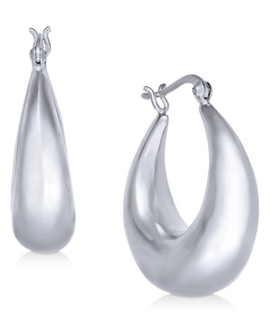 Medium Graduated Puff Hoop in Silver Plate or Gold Plate Earrings 