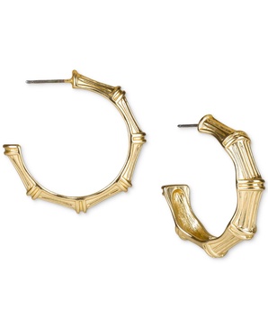 Gold-Tone Small Bamboo-Style C-Hoop Earrings, 1" 