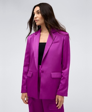 Women's One Button Notch Collar Satin Jacket