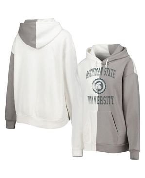 Women's Gray, White Distressed Michigan State Spartans Split Pullover Hoodie