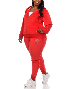 Plus Size Rhinestone Velour Tracksuit 2 Piece Set