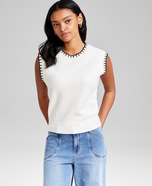 Petite Whip-Stitch Sweater Vest, Exclusively at Macy's