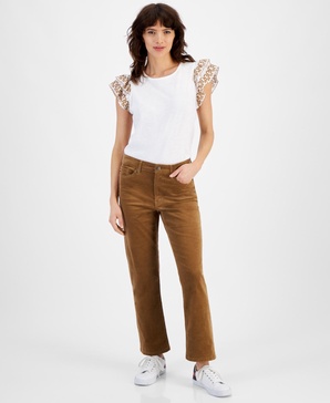 Women's Straight-Leg Cropped Corduroy Pants 