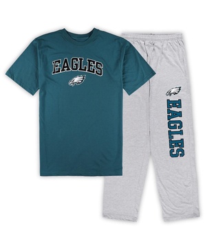 Men's Midnight Green, Heather Gray Philadelphia Eagles Big and Tall T-shirt and Pajama Pants Sleep Set