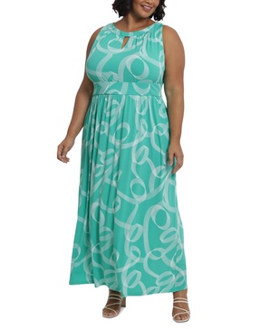 Plus Size Halter Keyhole Printed Maxi Dress