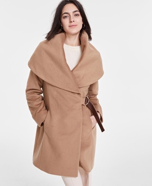 Women's Belted Hooded Shawl Wrap Coat