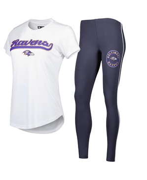 Women's White, Charcoal Baltimore Ravens Sonata T-shirt and Leggings Sleep Set