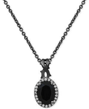 Onyx & Diamond (1/10 ct. t.w.) Maleficent 18" Pendant Necklace in Black Rhodium-Plated Sterling Sliver