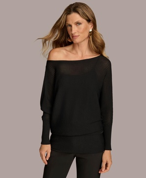 Women's Asymmetrical Neckline Ribbed Sweater