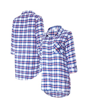 Women's Royal Buffalo Bills Sienna Plaid Full-Button Long Sleeve Nightshirt