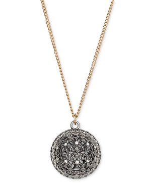 Two-Tone Crystal Filigree Pendant Necklace, 32" + 3" extender