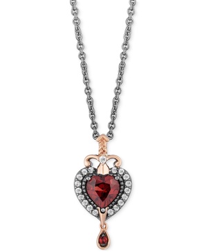 Garnet (3/4 ct. t.w.) & Diamond (1/8 ct. t.w.) Evil Queen Pendant Necklace in Black Rhodium-Plated Sterling Silver and 14k Rose Gold, 16" + 2" extender