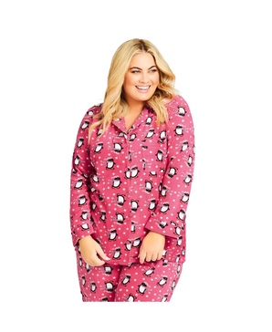 Women's Plus Size Penguin Button Fleece Sleep Top