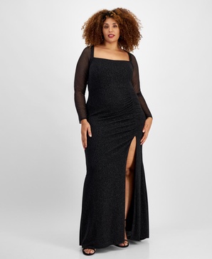 Trendy Plus Size Glittered Ruched Gown