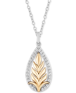 Diamond Leaf Anna Pendant Necklace (1/6 ct. t.w.) in Sterling Silver & 10k Gold, 16" + 2" extender