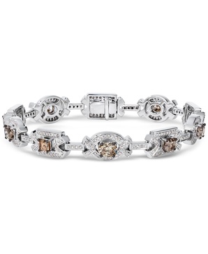 Chocolate Diamond & Vanilla Diamond Halo Cluster Link Bracelet (6-3/8 ct. t.w.) in 18k White Gold