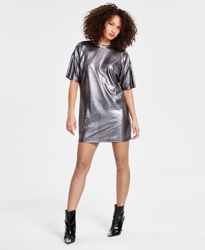 Women's Foil-Jacquard Crewneck T-Shirt Dress, Exclusively at Macy's