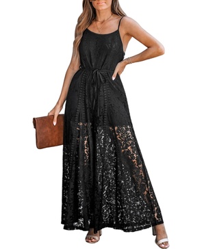 Women's Black Lace Sleeveless Sheer Wide Leg Jumpsuit