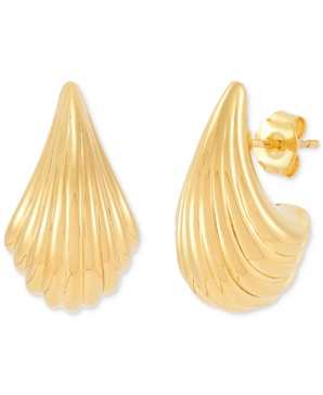 Polished Graduated Shrimp Design Grooved Stud Earrings in 14k Gold