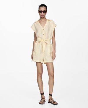 Women's Bow Detail Linen Jumpsuit Shorts