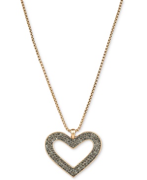 Gold-Tone Pavé & Heart Pendant Necklace, 30" + 3" extender