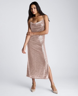 Women's Cowl Neck Sequin Maxi Dress