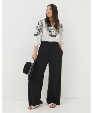 Women's Shirred Wide Leg Palazzo Trousers