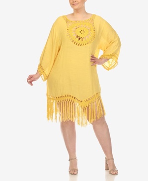 Plus Size Crocheted Fringed Trim Cover Up Dress