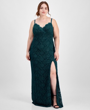 Trendy Plus Size Glitter Lace Spaghetti-Strap Gown