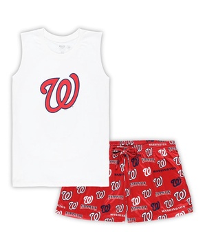 Women's White/Red Washington Nationals Plus Size Tank Top Shorts Sleep Set