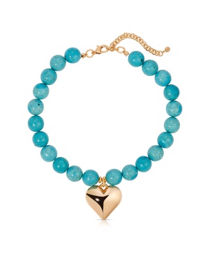 Chunky Beaded Turquoise Gold Heart Necklace