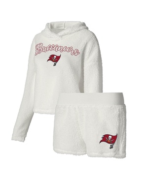 Women's White Tampa Bay Buccaneers Fluffy Pullover Sweatshirt and Shorts Sleep Set