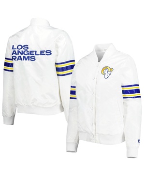 Women's White Los Angeles Rams Line Up Satin Full-Snap Varsity Jacket