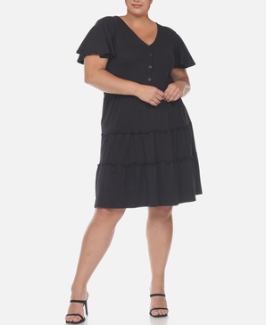 Plus Size Short Sleeve V-neck Tiered Midi Dress