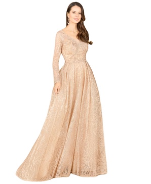 Women's Long Sleeve, A-line Gown with a V-Neckline