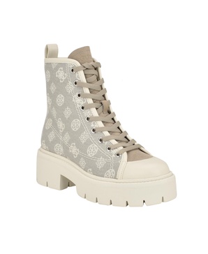 Women's Shutter Lace-Up Logo Pattern Combat Boots