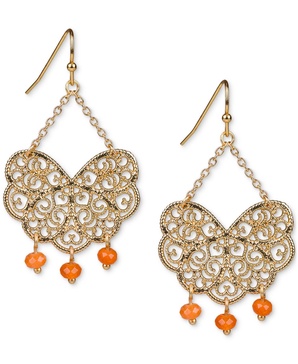 Gold-Tone Filigree Beaded Drop Earrings