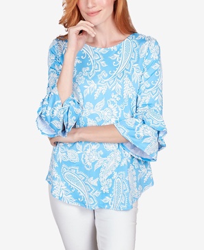 Petite Monotone Paisley Puff Print Party Top