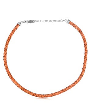 Braided Genuine Antique Orange Leather Sterling Silver Necklace, 17 to 20 Inches