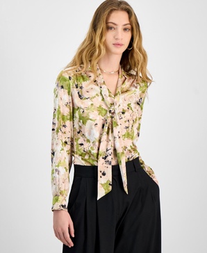 Women's Floral Tie-Neck Blouse, Exclusively at Macy's 