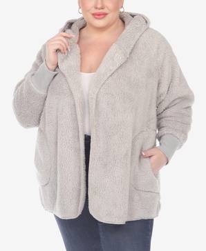 Plus Size Plush Hooded Cardigan Jacket with Pockets