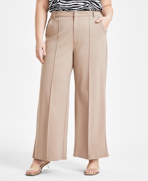 Trendy Plus Size High-Rise Wide-Leg Ponté-Knit Pants, Created for Macy's