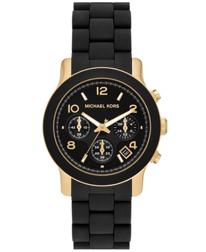 Women's Runway Quartz Chronograph Gold-Tone Stainless Steel and Black Silicone Watch 38mm