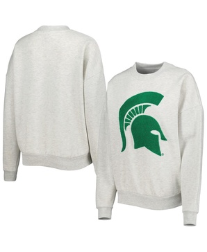 Women's Heather Ash Michigan State Spartans Chenille Patch Fleece Sweatshirt