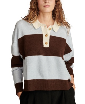 Women's Rugby-Striped Contrast-Trim Sweater