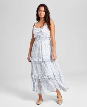 Women's Floral-Print Ruffled Tiered  Smocked-Waist Maxi Dress, Exclusively at Macy's